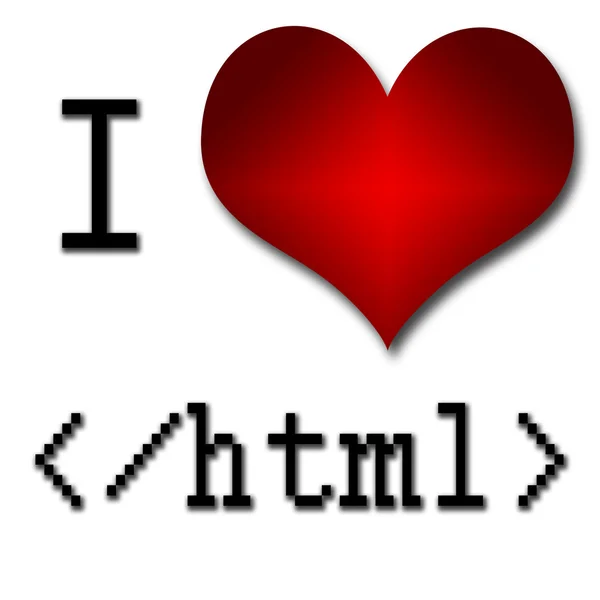 我爱 html。心和题字或文本的有趣概念 — 图库照片