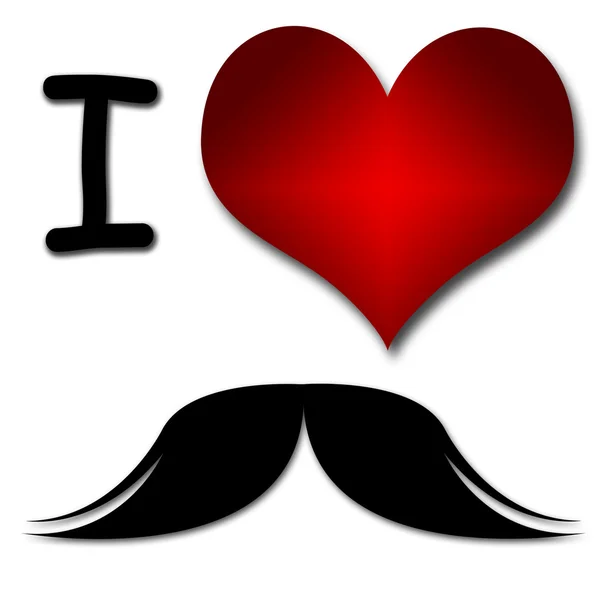 Me encanta el bigote. Divertido concepto de corazón e inscripción o texto —  Fotos de Stock