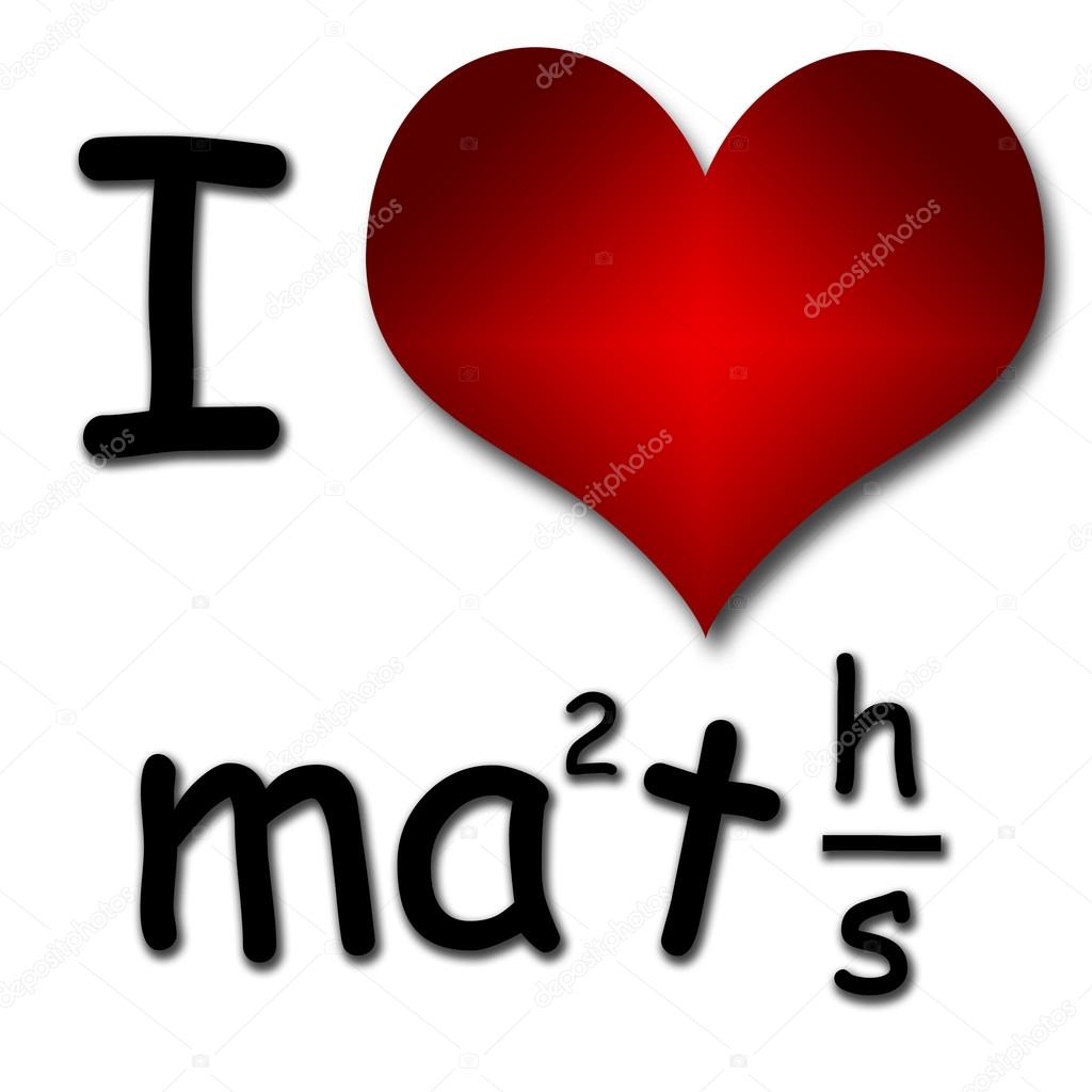 I love maths. Funny concept of heart and inscription or text Stock ...