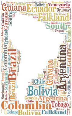 Tag or word cloud South America countries related clipart