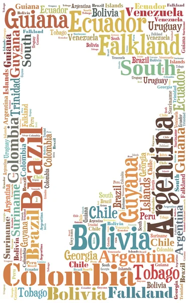 Etiqueta o palabra nube Sur América países relacionados con el태그 또는 단어 구름 남쪽 미국 국가 관련 — 스톡 사진