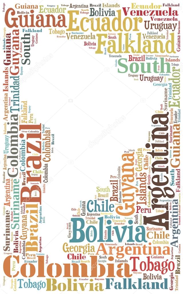 Tag or word cloud South America countries related