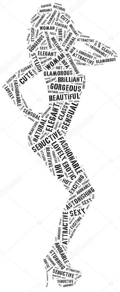 Word cloud of sexy posing woman silhouette