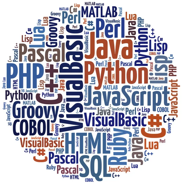 Word cloud programmeringsspråk eller det med — Stockfoto