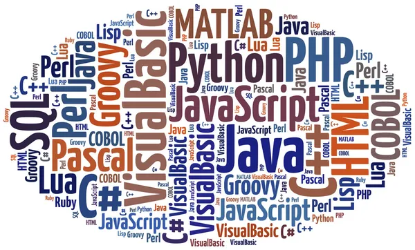 Word cloud programmeringsspråk eller det med — Stockfoto