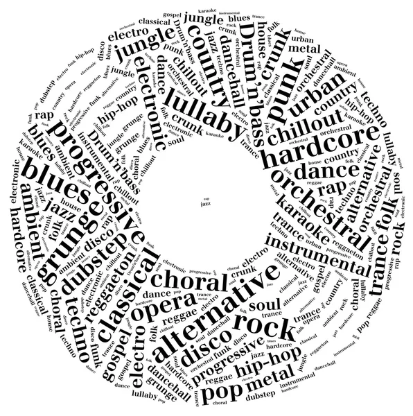 Word cloud concept of music genres — Stock Photo, Image
