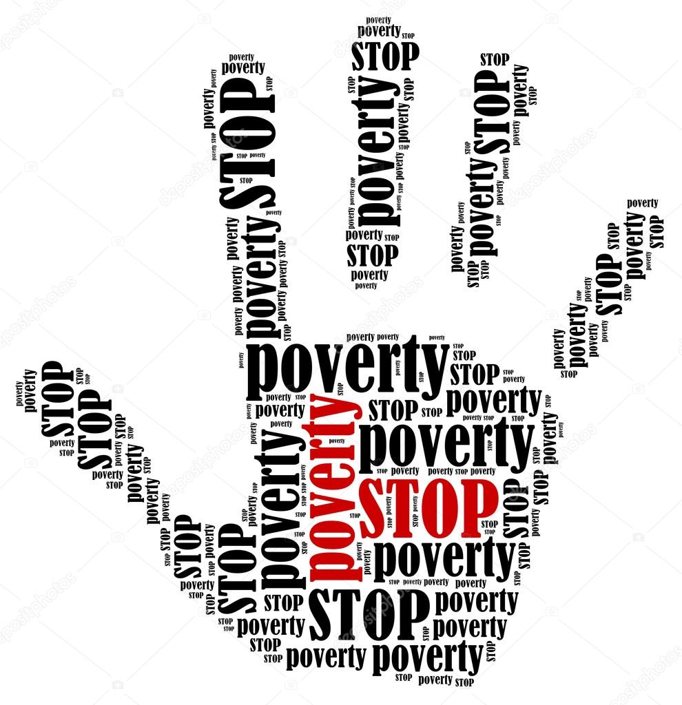 Word cloud illustration in shape of hand print showing protest.