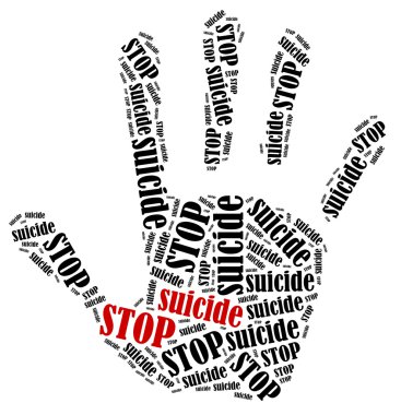 Word cloud illustration in shape of hand print showing protest. clipart