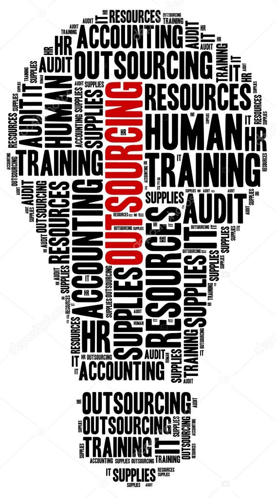 Outsourcing in business. Word cloud illustration concept.