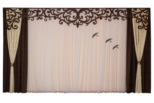 Beautiful Brown Curtains White Background Middle — Stock Photo, Image