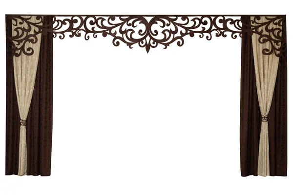 Beautiful Brown Curtains White Background Middle — Stock Photo, Image