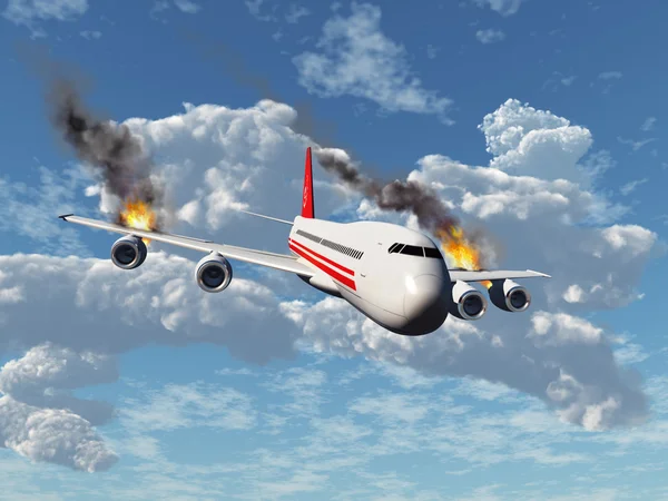 Letadlo v plamenech — Stock fotografie