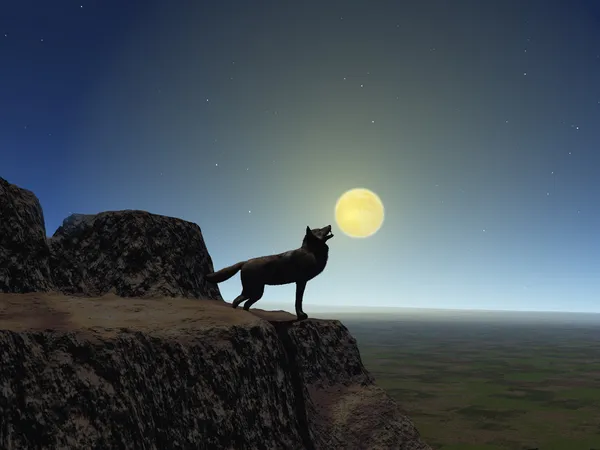 Wolf heult auf dem Mond — Stockfoto