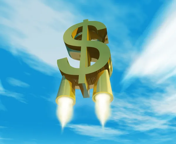 Money symbol with rocket nozzles — Stock Photo, Image