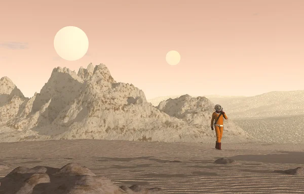 Hombre caminando en un nuevo planeta — Foto de Stock