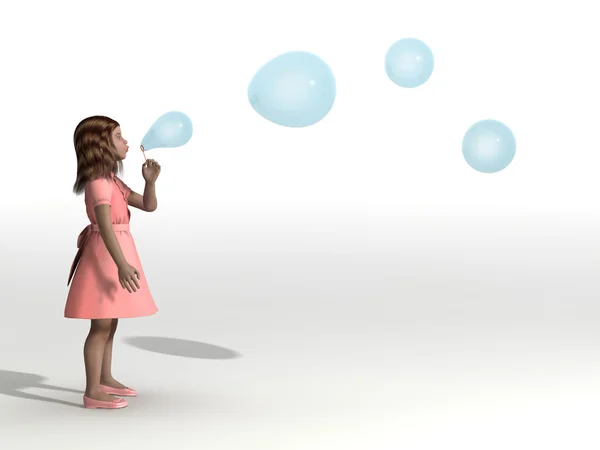 Mädchen pustet Blasen — Stockfoto