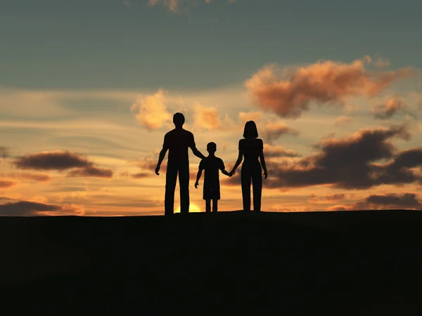 Familie ved solnedgang - Stock-foto
