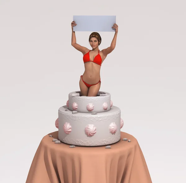 Woman getting out of a cake — Stock Photo, Image