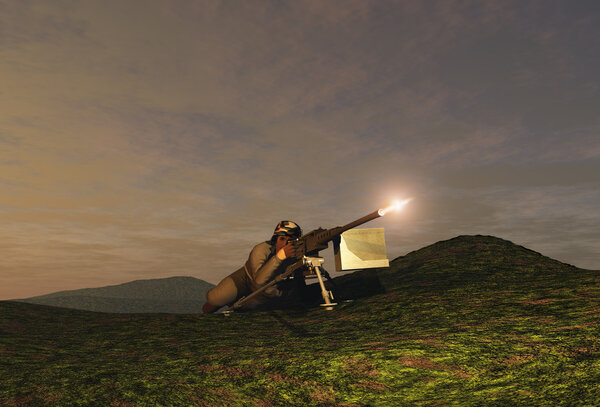 Soldier firing a machine gun