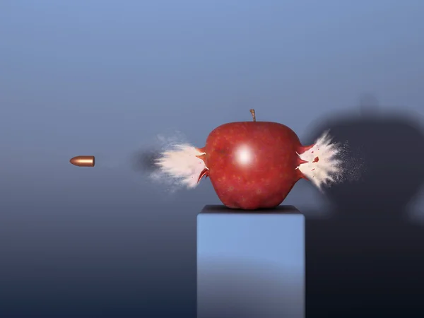 Bullet through an apple — Stock Photo, Image