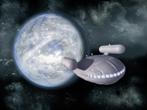 Nave espacial dejando un planeta — Foto de Stock