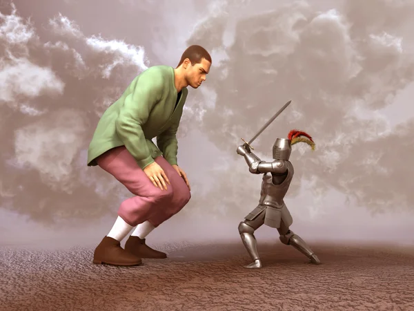Cavaleiro confrontando um gigante — Fotografia de Stock