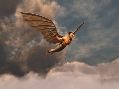 Winged man flying clipart