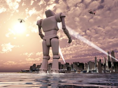 dev robot deniz kenarında bir şehre geliyor