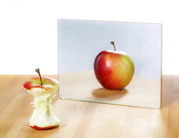 Apple in the mirror image,abstract vision — Stock Photo, Image