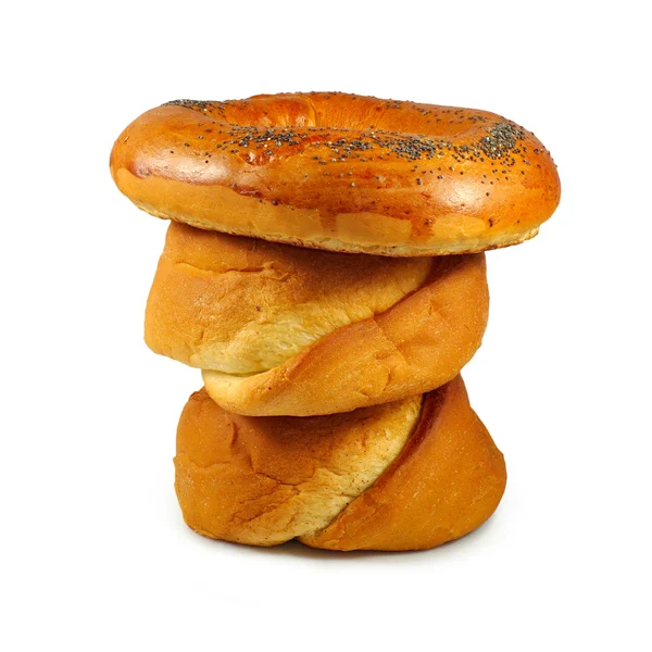 Drei Brötchen auf weißem Hintergrund — Stockfoto