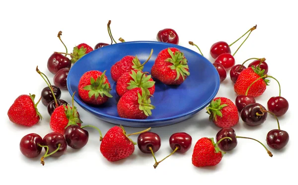 Many strawberries and cherries — Stock Photo, Image
