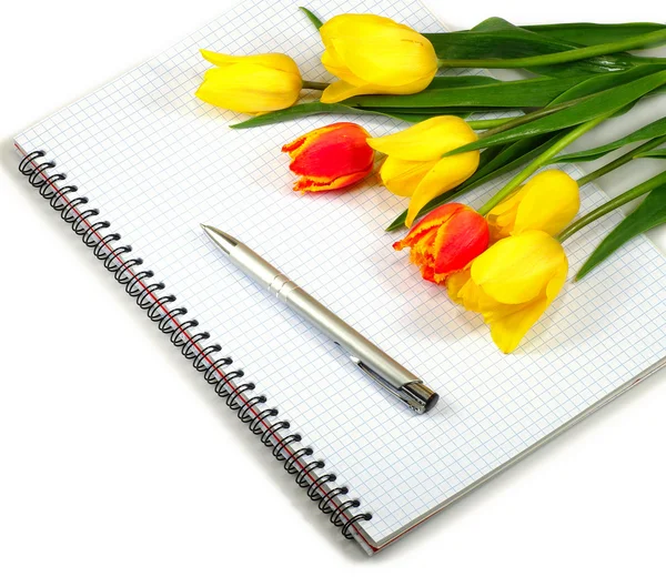 Caderno e flores — Fotografia de Stock