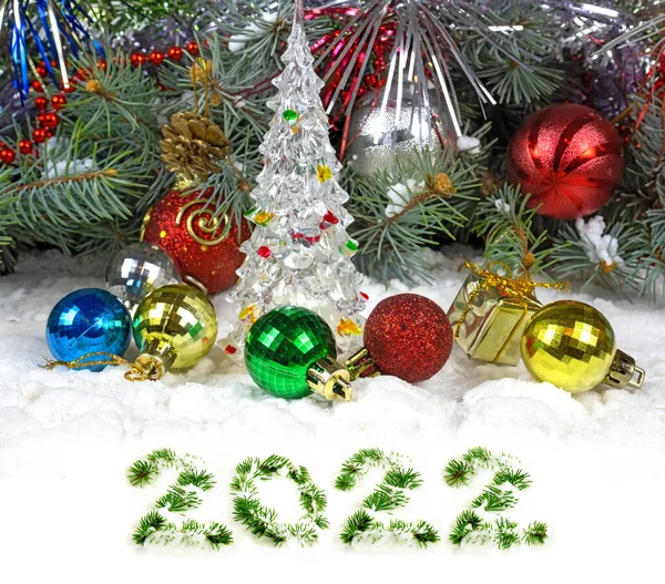 Image Beautiful Festive Designer Christmas Decorations Merry Christmas Happy New — Stock Photo, Image