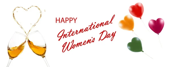 Día Internacional Mujer Bandera Romántica Decoración Con Hermosos Globos — Foto de Stock