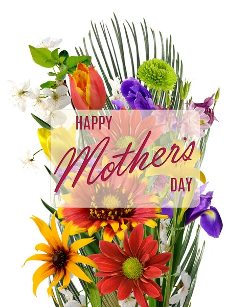 Szczęśliwego Dnia Matki Kartka Kwiatami Inskrypcja Powitalna — Zdjęcie stockowe