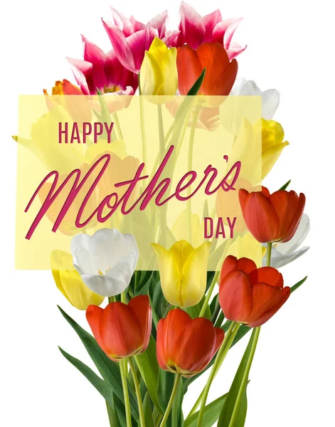 Feliz Cartão Saudação Dia Mãe Com Flores Uma Inscrição Saudação — Fotografia de Stock