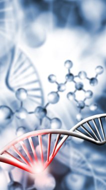 Bulanık arkaplan üzerindeki DNA zincirinin soyut üç boyutlu görüntüsü. Gen mutasyonu