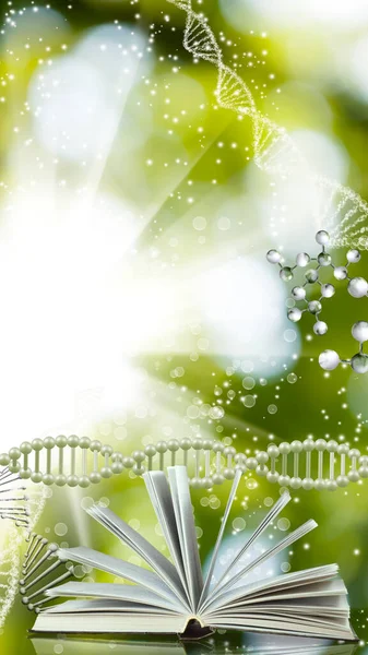 Image Open Book Dna Genetic Chain Background — Stock Photo, Image