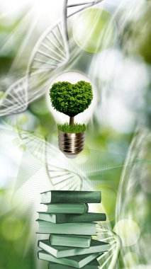 Ampulün içindeki bir ağacın şekillendirilmiş görüntüleri. Kalp şeklinde bir ağacın tacı..