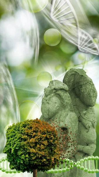 Abstraktní Obraz Stromu Který Podobá Lidské Hlavě Níž Jednou Zelené — Stock fotografie