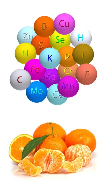 Image Des Oranges Oligo Éléments Forme Boules Avec Désignation Oligo — Photo