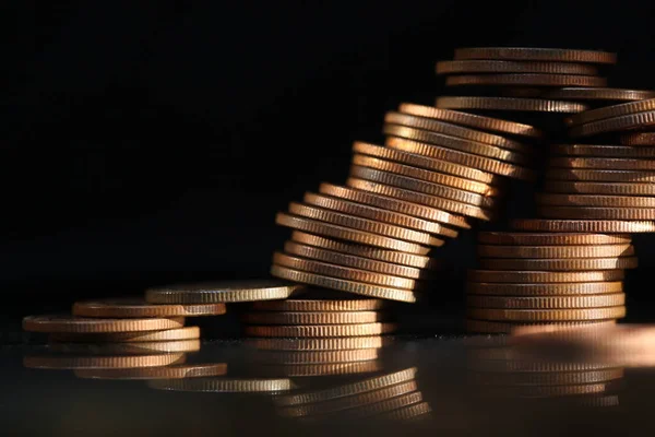Vertical Shot Pile Golden Coins Copper Coins — Stock Photo, Image
