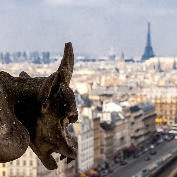 Gárgula no topo da Catedral de Notre Dame de Paris, Paris, França — Fotografia de Stock