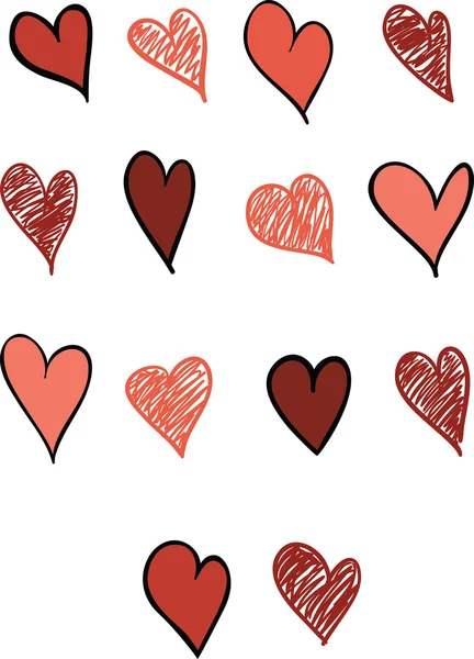 Set of Fourteen Hearts — Stock Vector