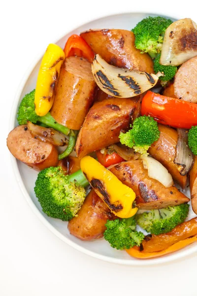 Grilled sausages and vegetables — Stock Photo, Image