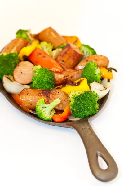 Grilled kielbasa and vegetables — Stock Photo, Image