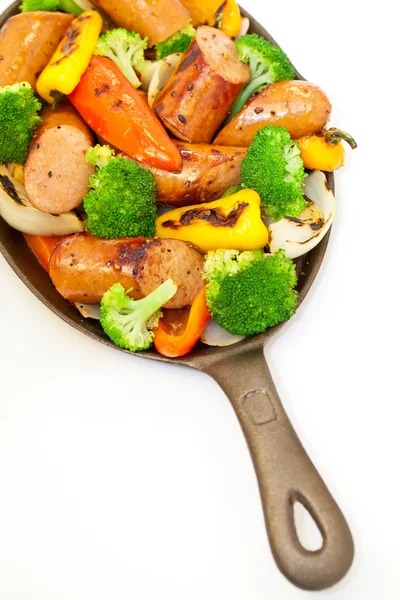 Grilled sausages and vegetables — Stock Photo, Image