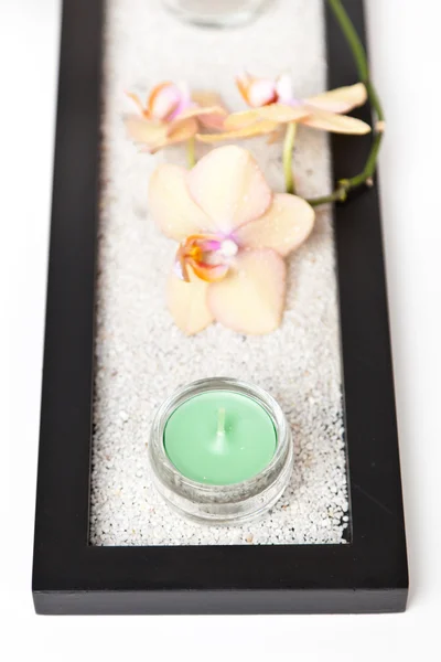 Spa set. Candle and Orchid flower — Stock Photo, Image