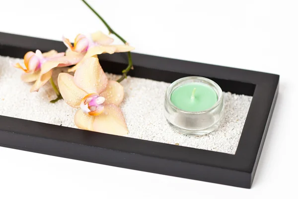 Spa set. Candle and Orchid flower — Stock Photo, Image