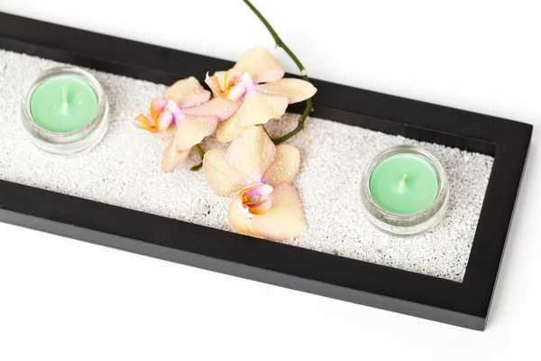 Spa set. Candle and Orchid flower — Stock Photo, Image